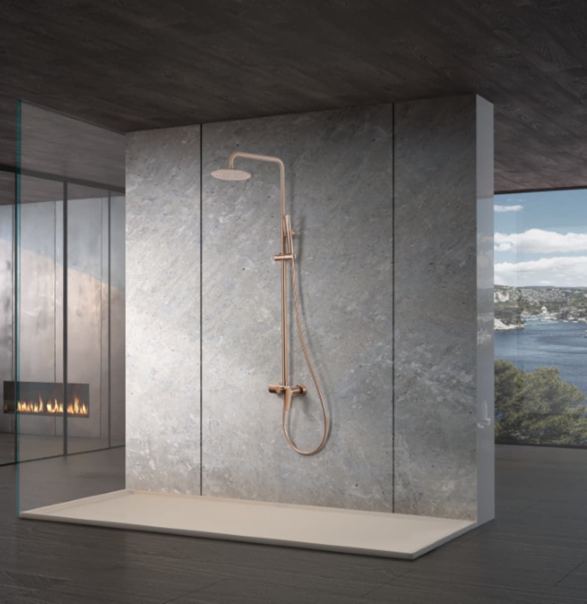 Barra de ducha monomando serie DELOS acabado oro rosa cepìllado - Imagen 1