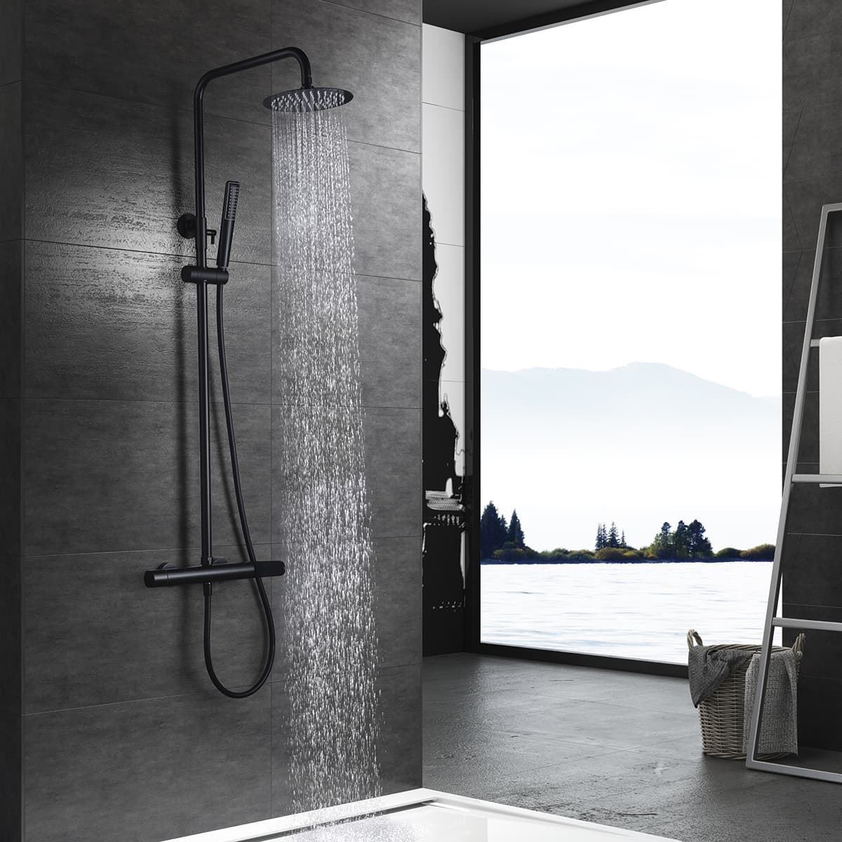 Barra de ducha monomando serie DINAMARCA acabado negro mate - Imagen 1