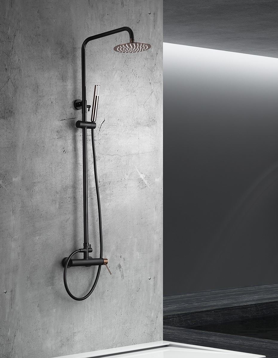 Barra de ducha monomando serie MILOS acabado oro rosa brillo / negro mate - Imagen 1