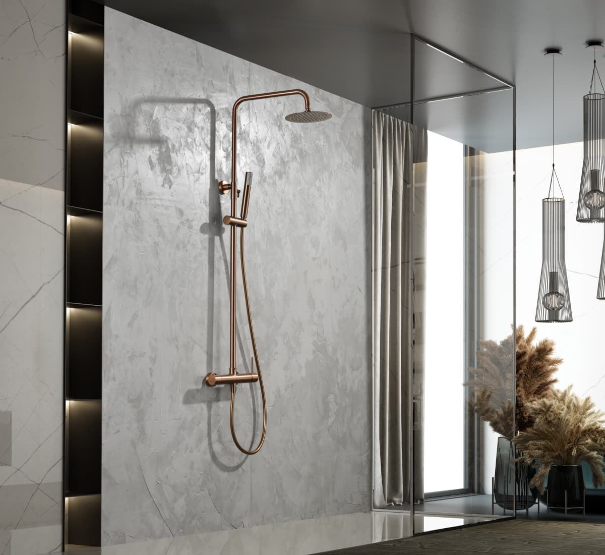 Barra de ducha monomando serie MONZA acabado oro rosa cepillado - Imagen 1