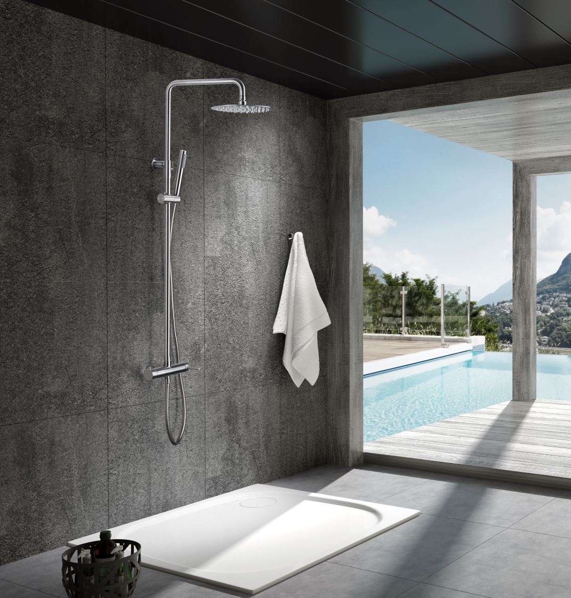 Barra de ducha monomando serie MOSCU acabado acero S.316 Válido tanto para interior como exterior. Alta resistencia - Imagen 1