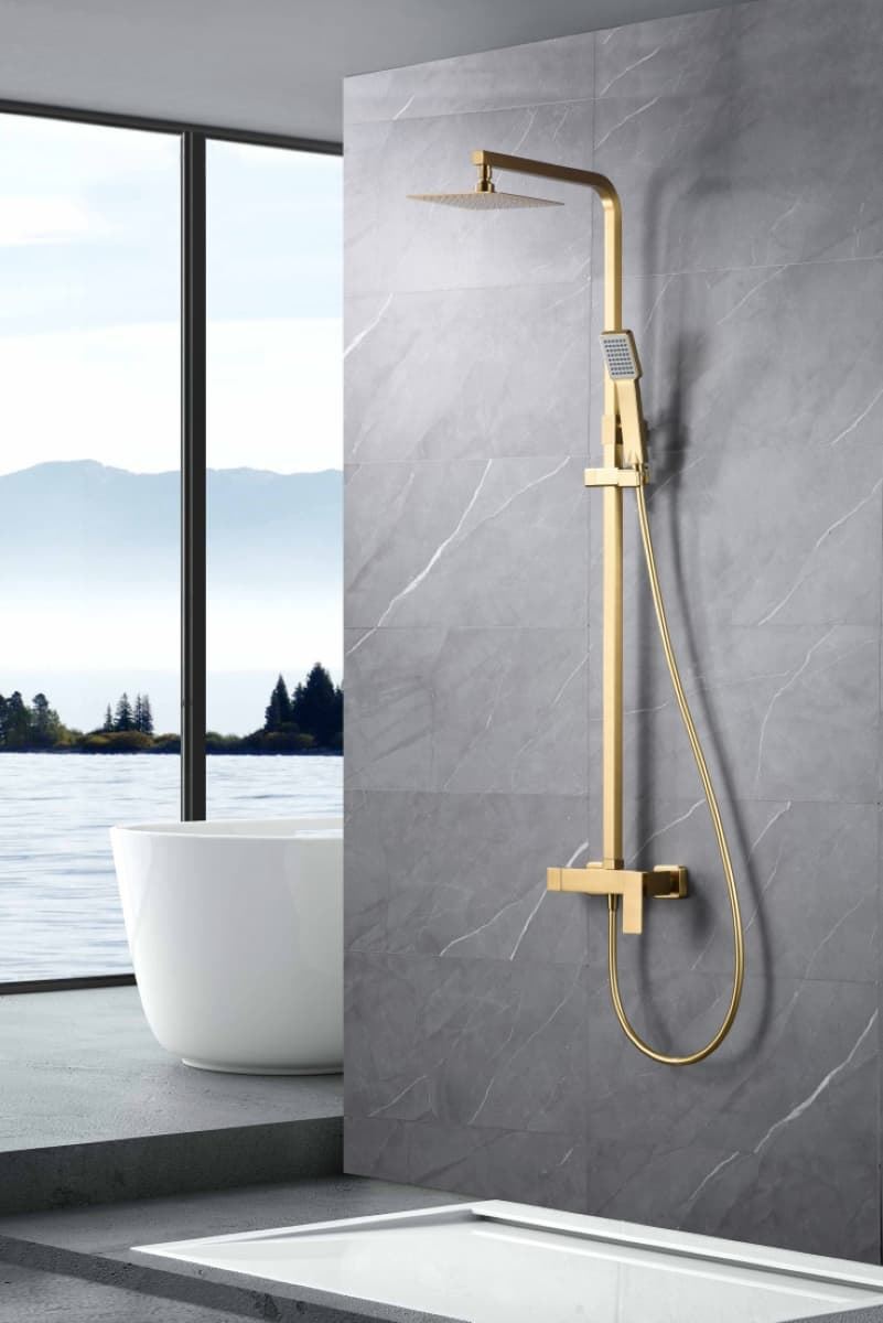 Barra de ducha monomando serie PISA acabado oro cepillado - Imagen 1