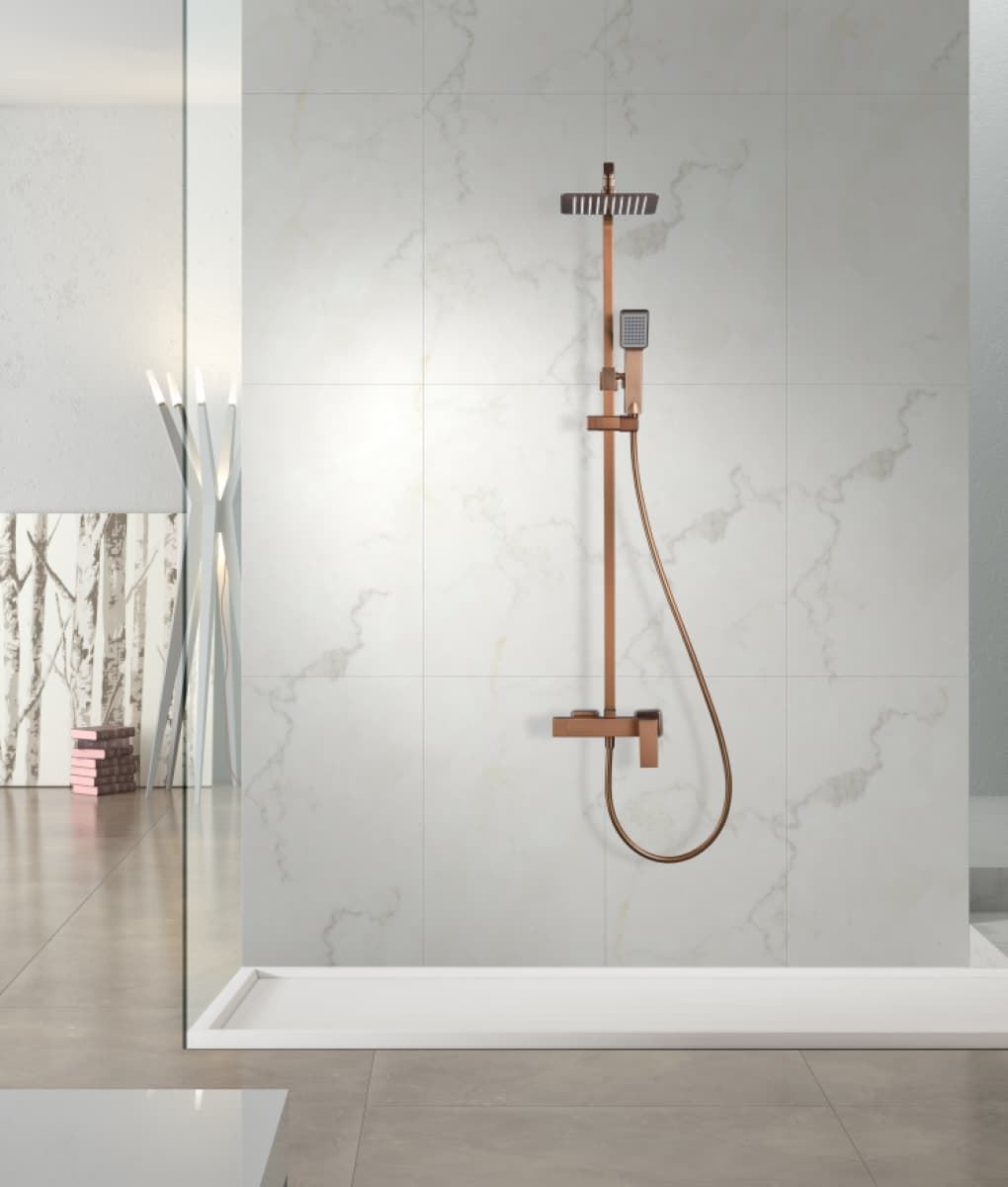 Barra de ducha monomando serie PISA acabado oro rosa cepillado - Imagen 1