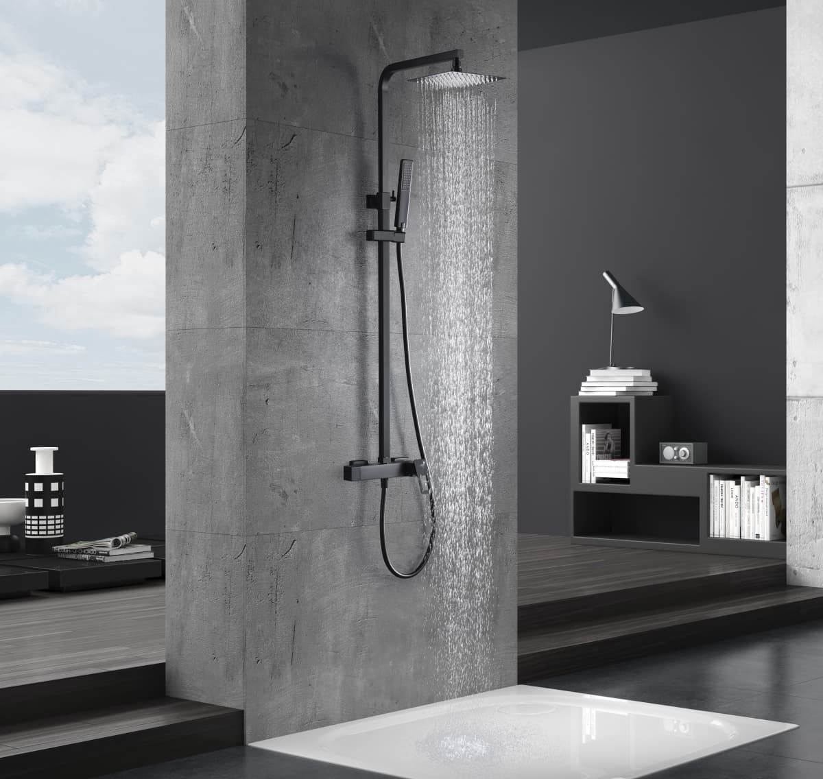 Barra de ducha monomando serie SUECIA acabado negro mate - Imagen 1