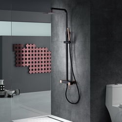 Barra de ducha monomando serie SUECIA acabado oro rosa brillo / negro mate - Imagen 1