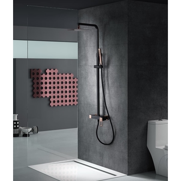 Barra de ducha monomando serie SUECIA acabado oro rosa brillo / negro mate - Imagen 1