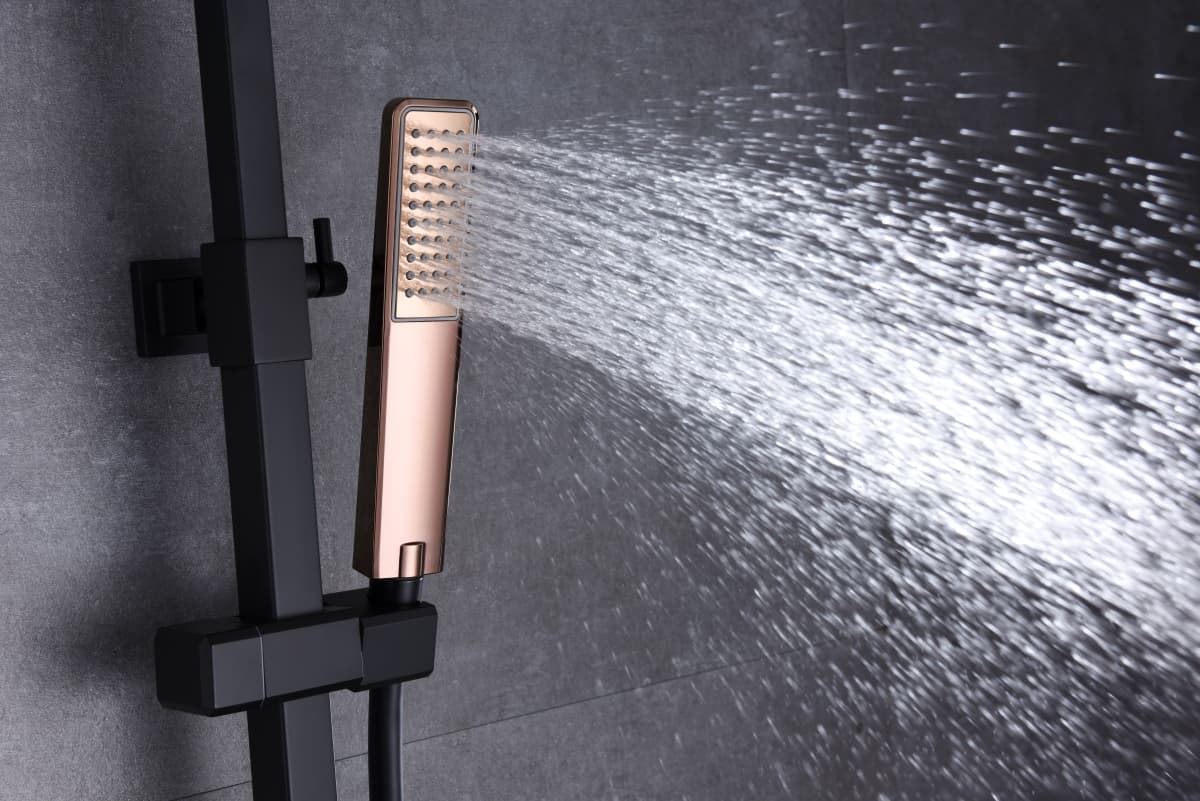 Barra de ducha monomando serie SUECIA acabado oro rosa brillo / negro mate - Imagen 4