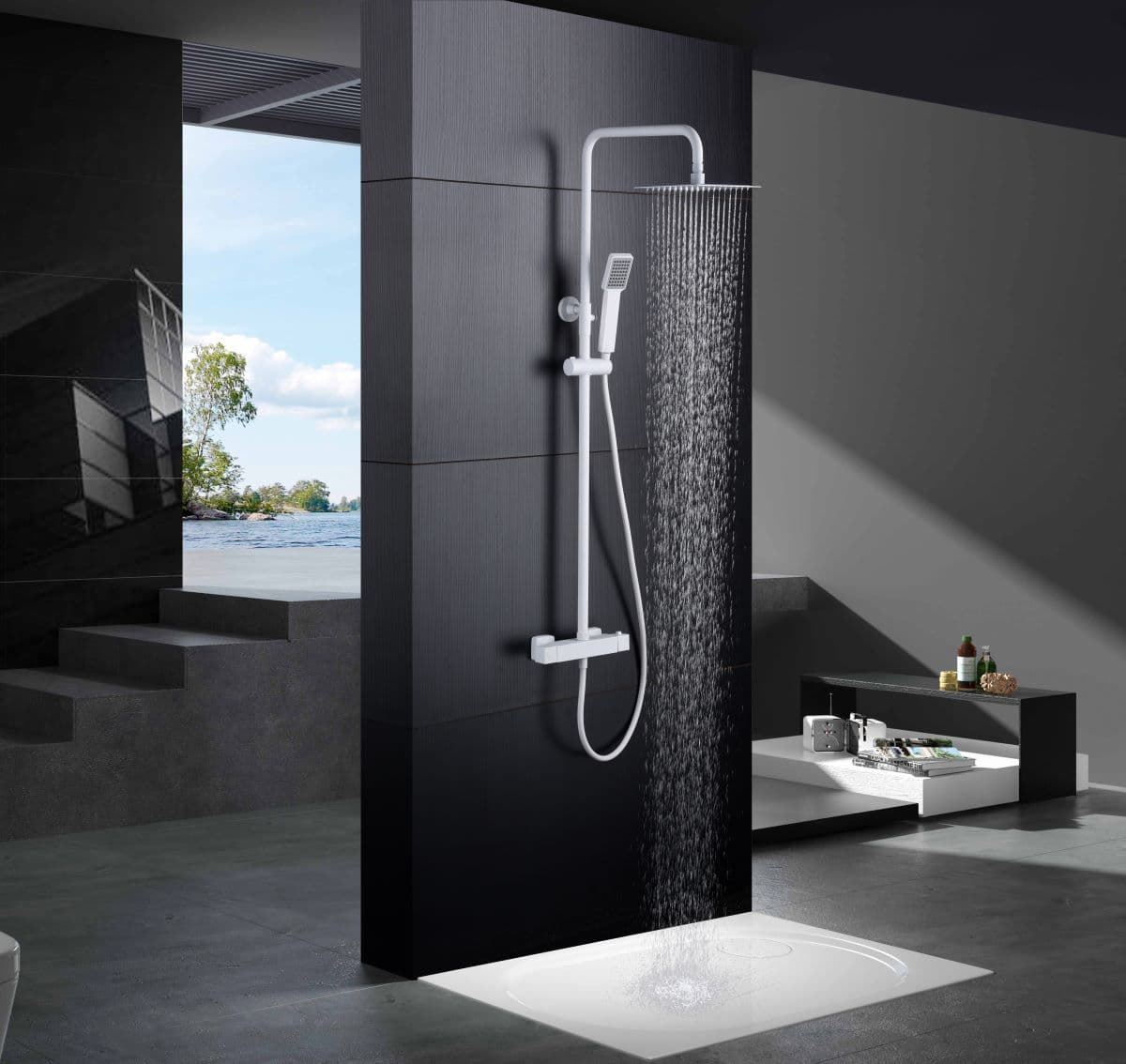 Barra de ducha Termostática serie ART acabado blanco mate - Imagen 1