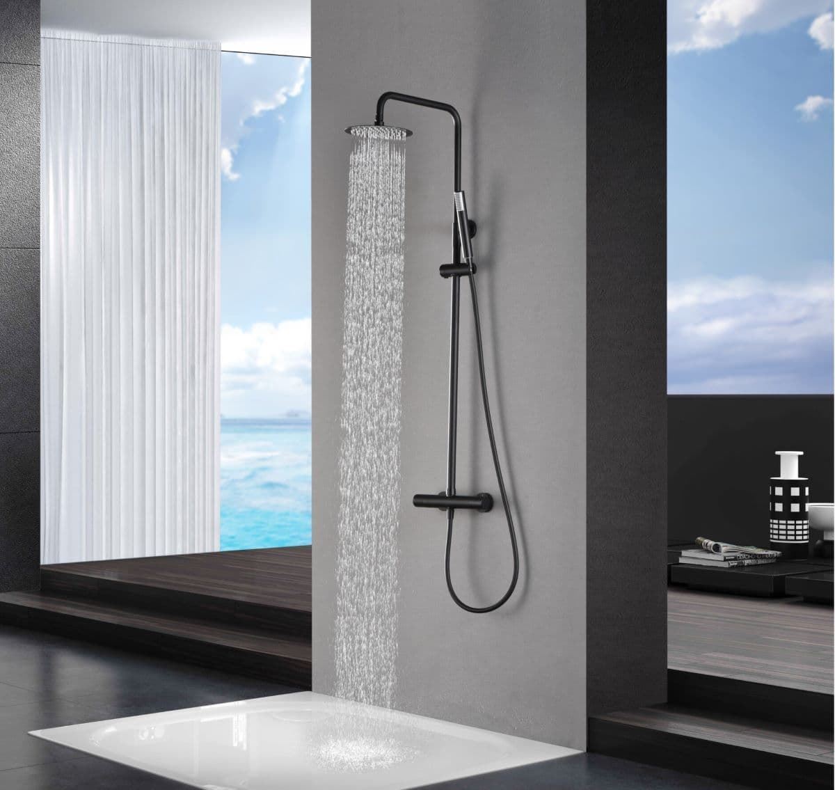 Barra de ducha Termostática serie MONZA acabado negro gun metal - Imagen 1