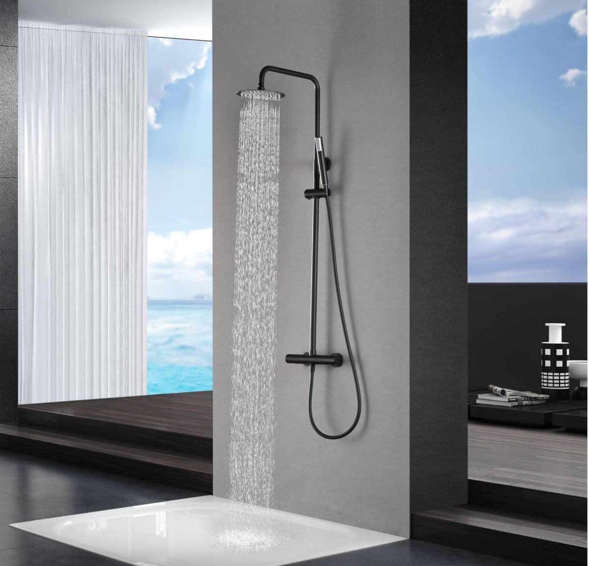 Barra de ducha Termostática serie MONZA acabado negro mate - Imagen 1