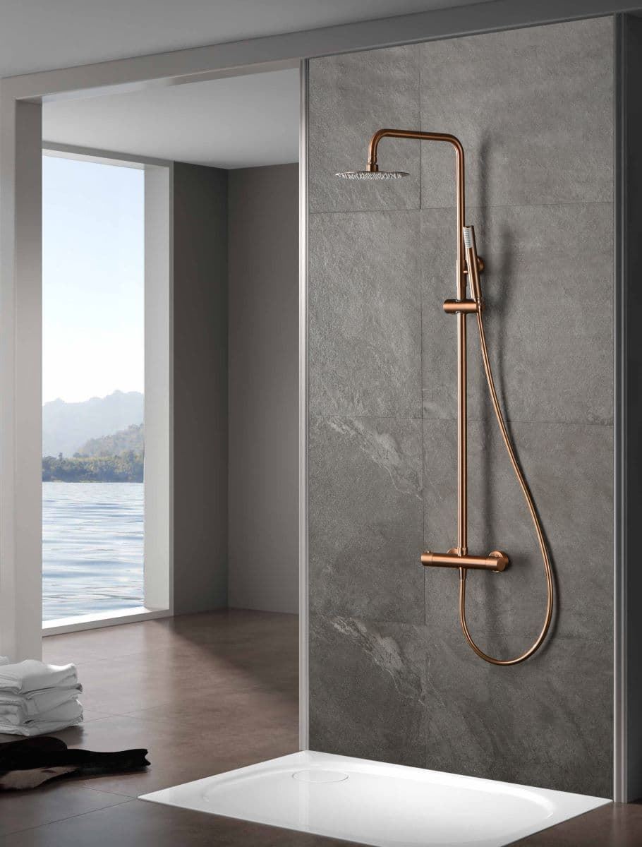 Barra de ducha Termostática serie MONZA acabado oro rosa cepillado - Imagen 1