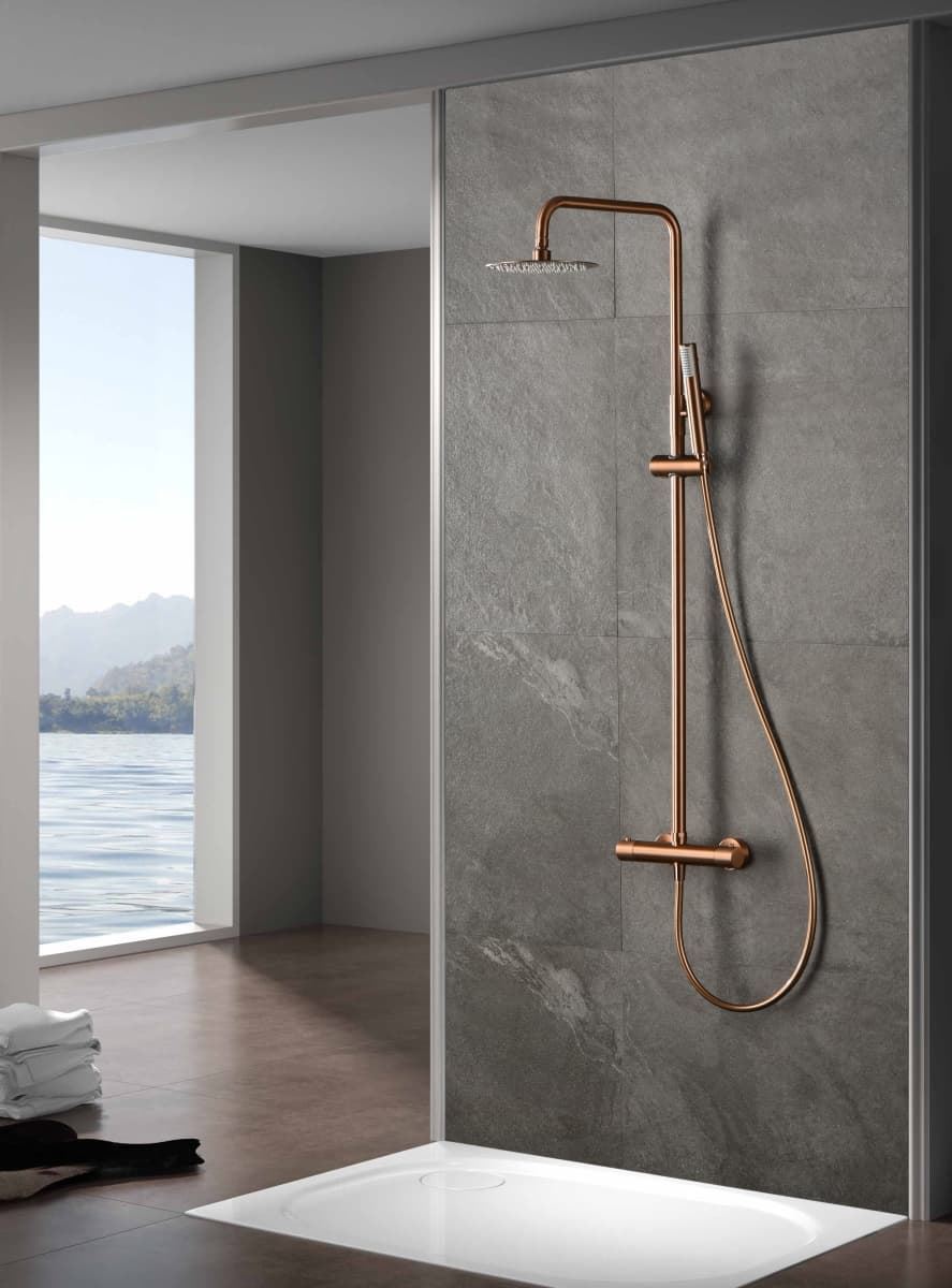 Barra de ducha termostatica serie MONZA acabado oro rosa cepillado - Imagen 1