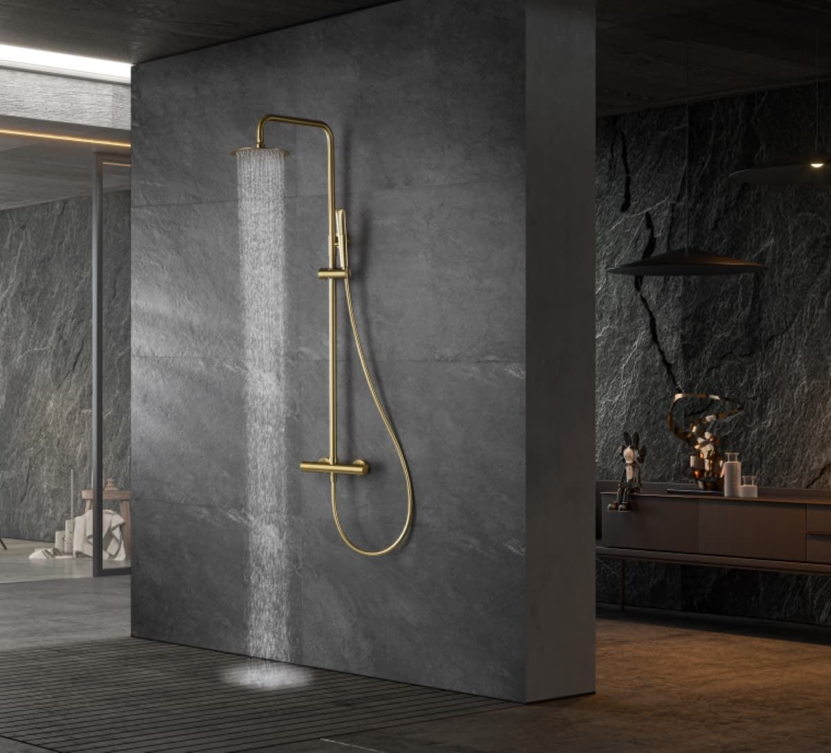 Barra de ducha termostatica serie NAPOLES acabado oro cepillado - Imagen 1