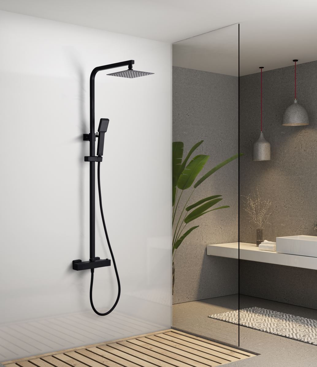 Barra de ducha termostatica serie VIGO acabado negro mate - Imagen 1