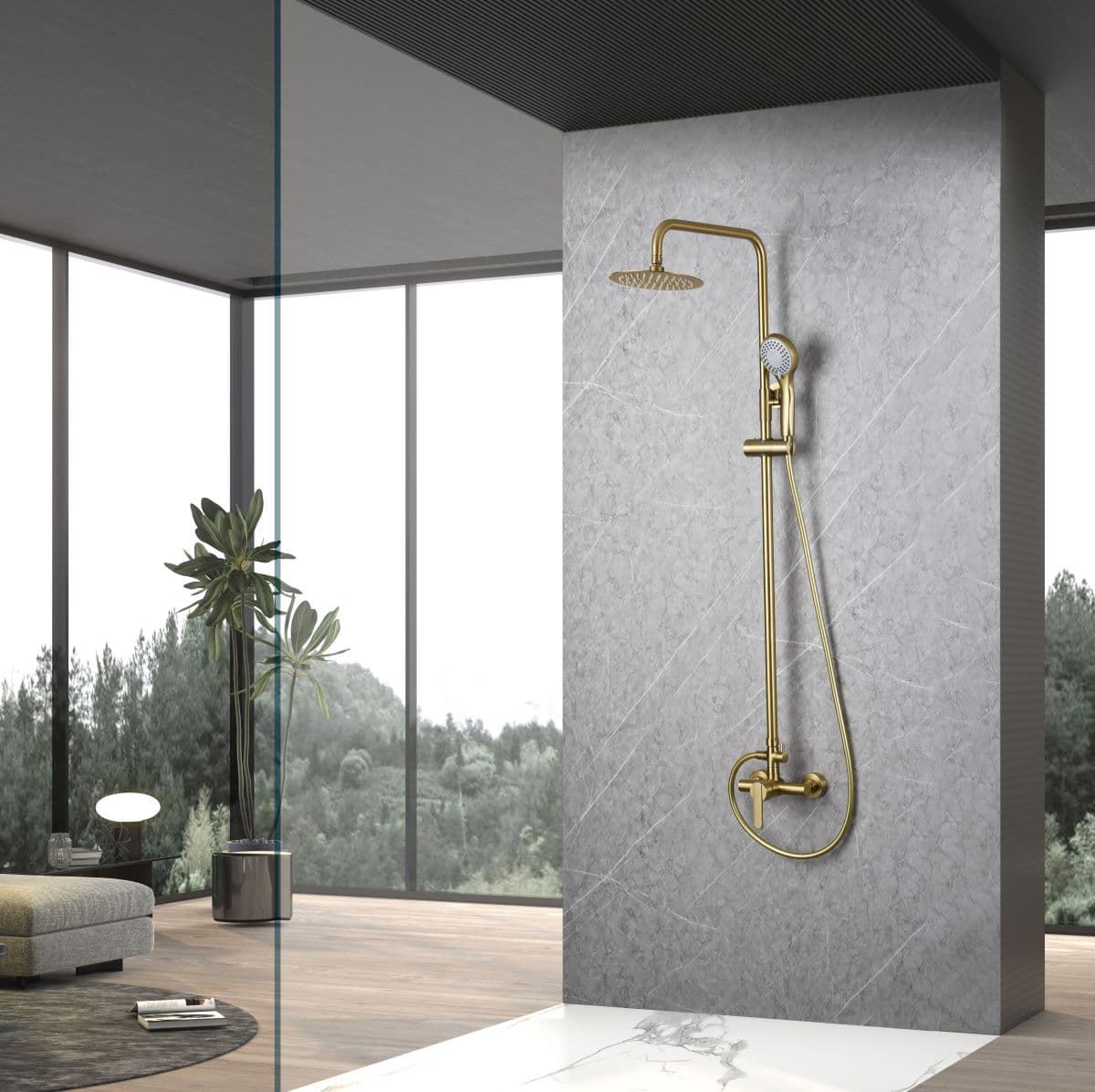 Columna de ducha monomando serie ROMA acabado oro cepillado - Imagen 1