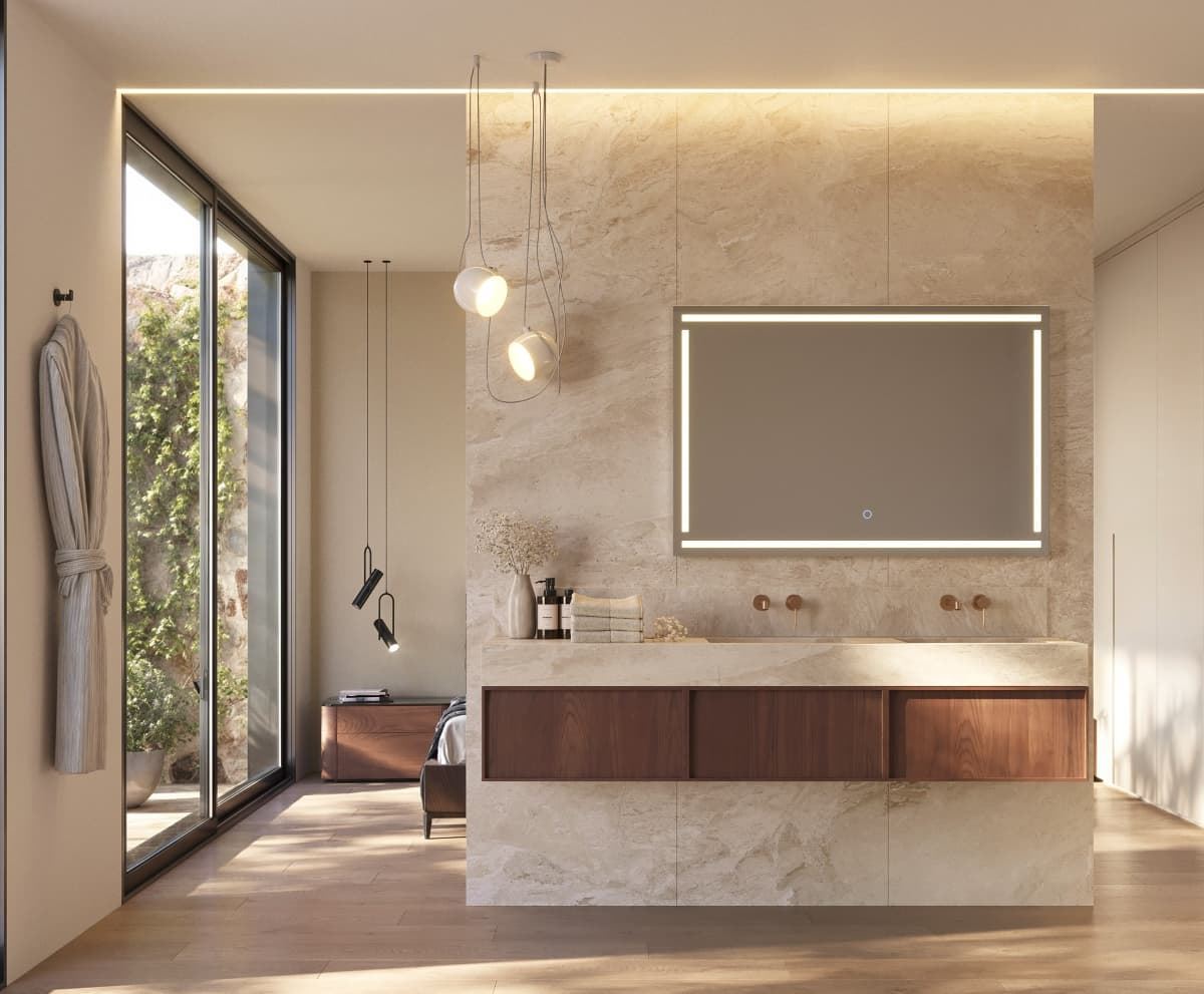 Espejo cuadrado LED luz frontal a través del arenado modelo VIENA - Imagen 1