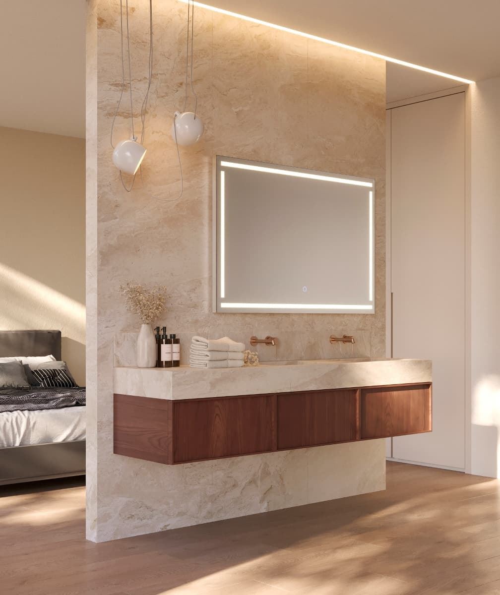 Espejo cuadrado LED luz frontal a través del arenado modelo VIENA - Imagen 2