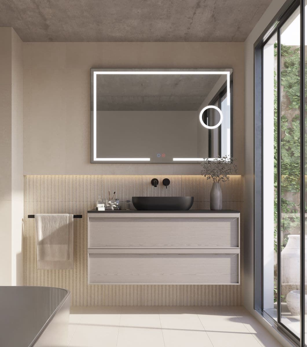 Espejo cuadrado LED luz frontal modelo MALTA con espejo de aumento x5 - Imagen 1