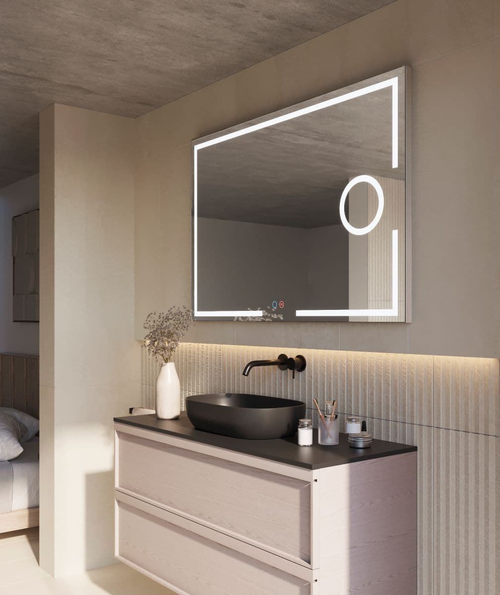 Espejo cuadrado LED luz frontal modelo MALTA con espejo de aumento x5 - Imagen 2