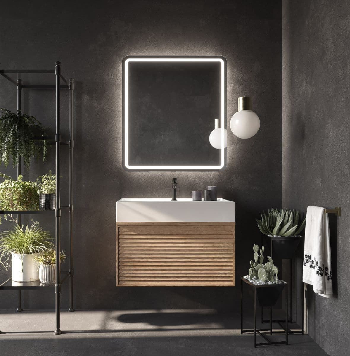 Espejo cuadrado LED luz retroiluminada con salida frontal modelo AUSTRIA - Imagen 3