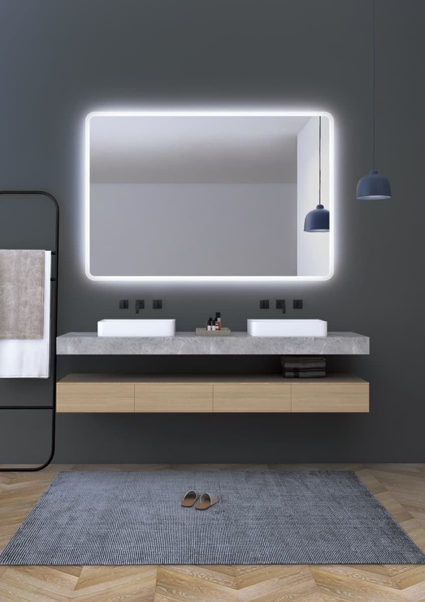 Espejo cuadrado LED luz retroiluminada con salida frontal modelo PRAGA - Imagen 2