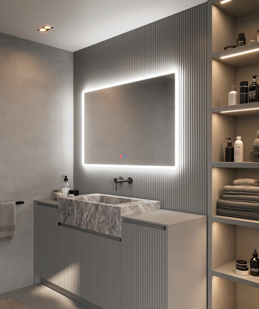 Espejo cuadrado LED luz retroiluminada con salida frontal modelo PRAGA - Imagen 3