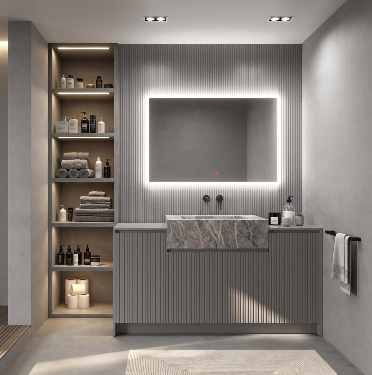 Espejo cuadrado LED luz retroiluminada con salida frontal modelo PRAGA - Imagen 4