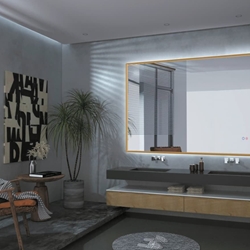 Espejo cuadrado LED luz retroiluminada modelo CALIFORNIA oro cepillado - Imagen 1