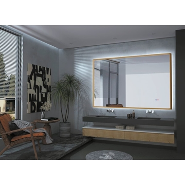 Espejo cuadrado LED luz retroiluminada modelo CALIFORNIA oro cepillado - Imagen 1