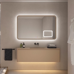 Espejo cuadrado LED luz retroiluminada y perimetral modelo DUOMO con espejo de aumento cuadrado x3 acabado azul océano - Imagen 1