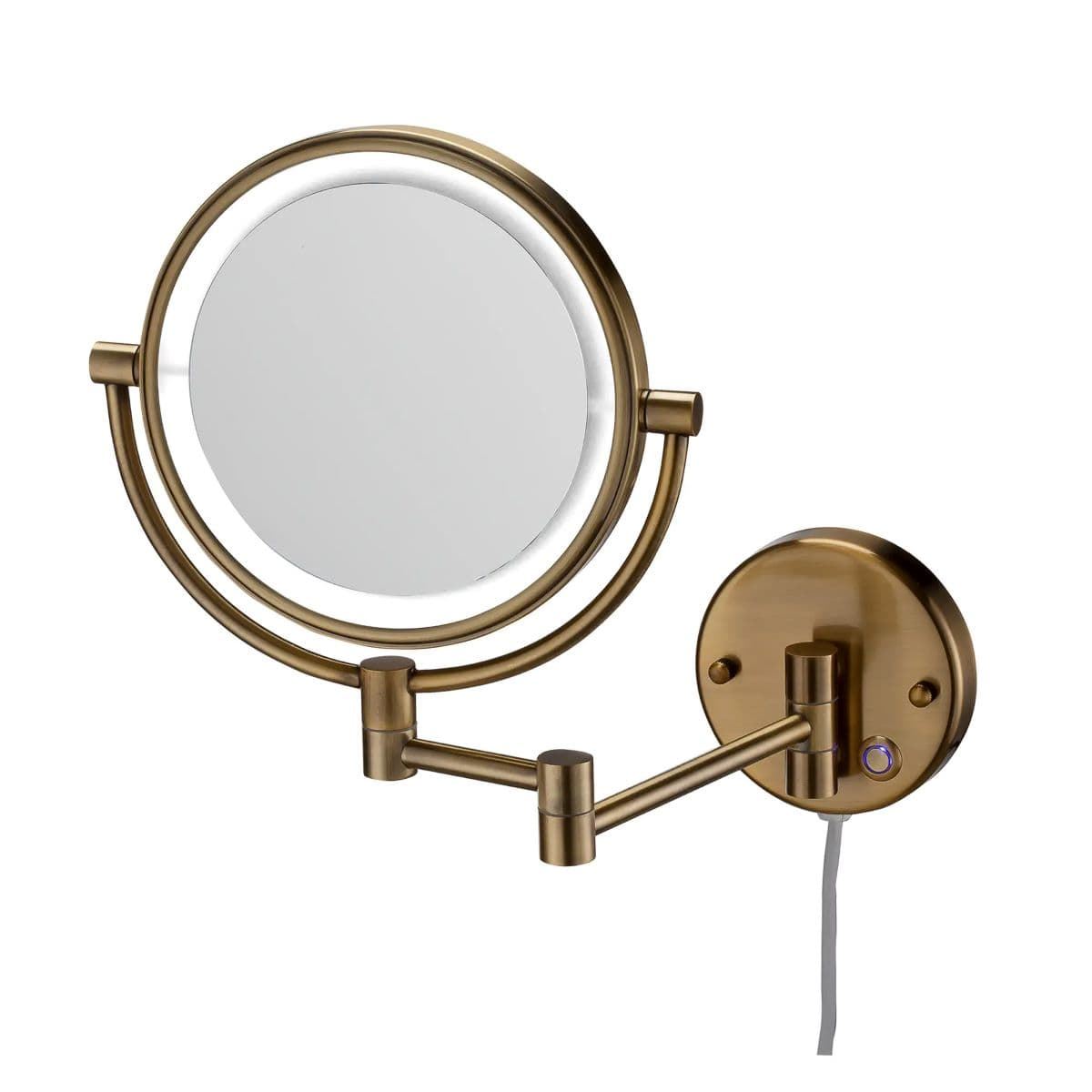 Espejo de pared aumento 5x con luz acabado latón envejecido - Imagen 1