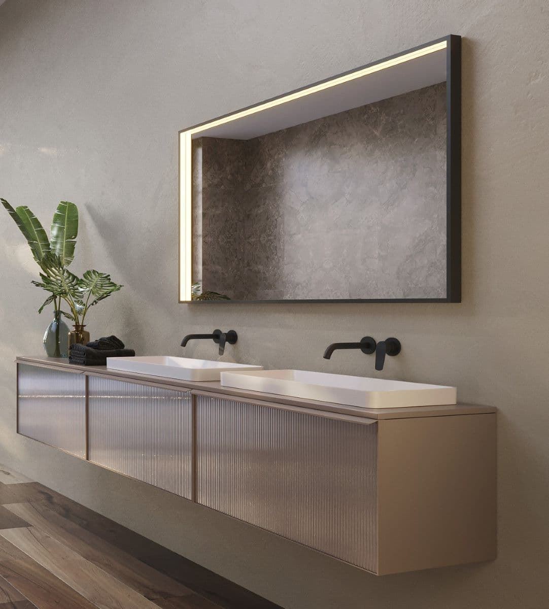 Espejo LED luz perimetral en el interior del marco modelo ABILITY negro mate - Imagen 1