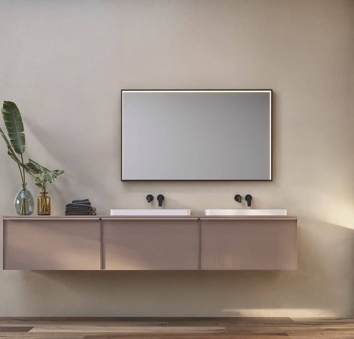 Espejo LED luz perimetral en el interior del marco modelo ABILITY negro mate - Imagen 2