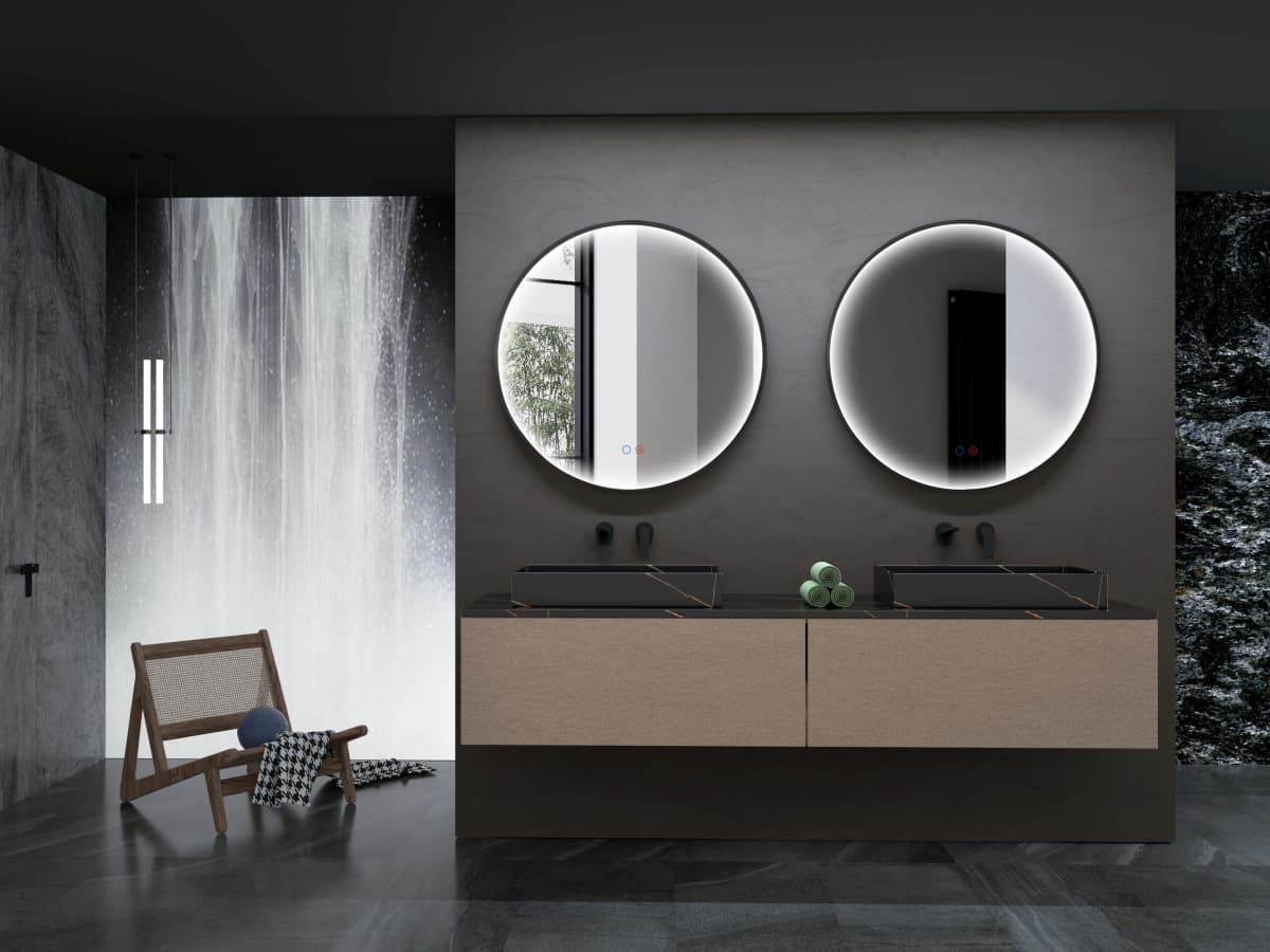 Espejo LED luz perimetral en el interior del marco modelo NEPAL 100 cm de diametro acabado negro mate - Imagen 1