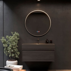 Espejo LED luz perimetral en el interior del marco modelo NEPAL 60 cm de diametro acabado negro mate - Imagen 2