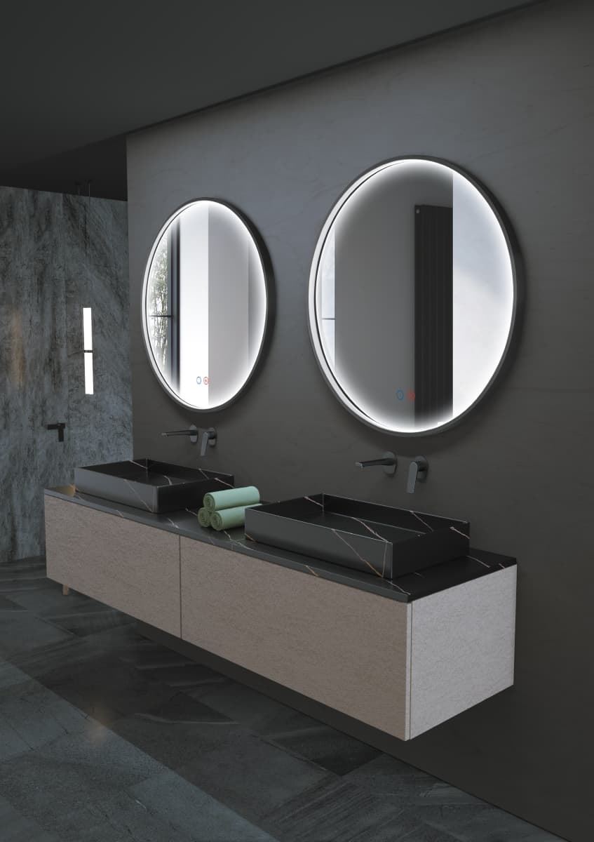 Espejo LED luz perimetral en el interior del marco modelo NEPAL 80 cm de diametro acabado negro mate - Imagen 3