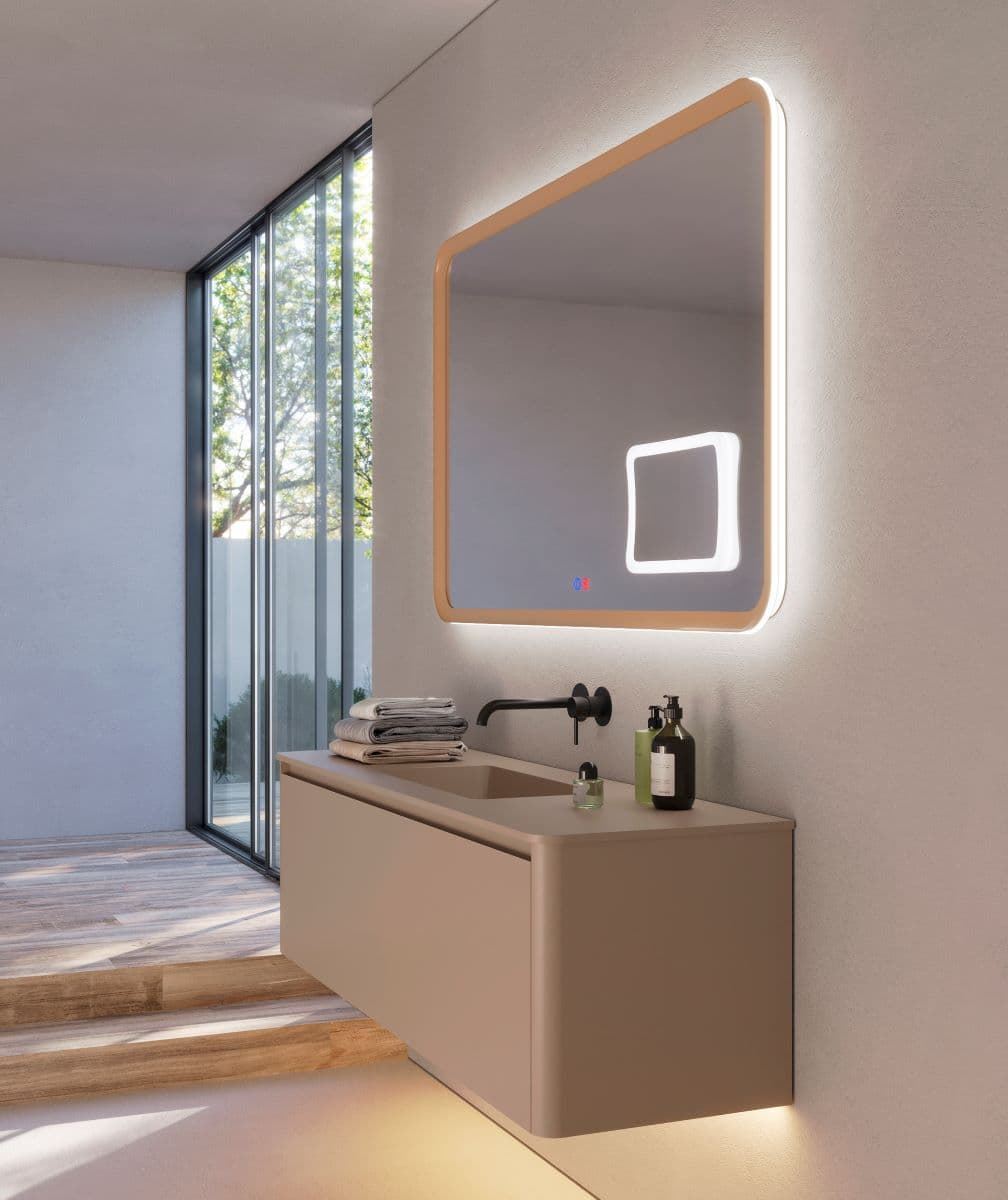 Espejo LED luz retroiluminada y perimetral modelo DUOMO con espejo de aumento cuadrado x3 acabado blanco mate - Imagen 2