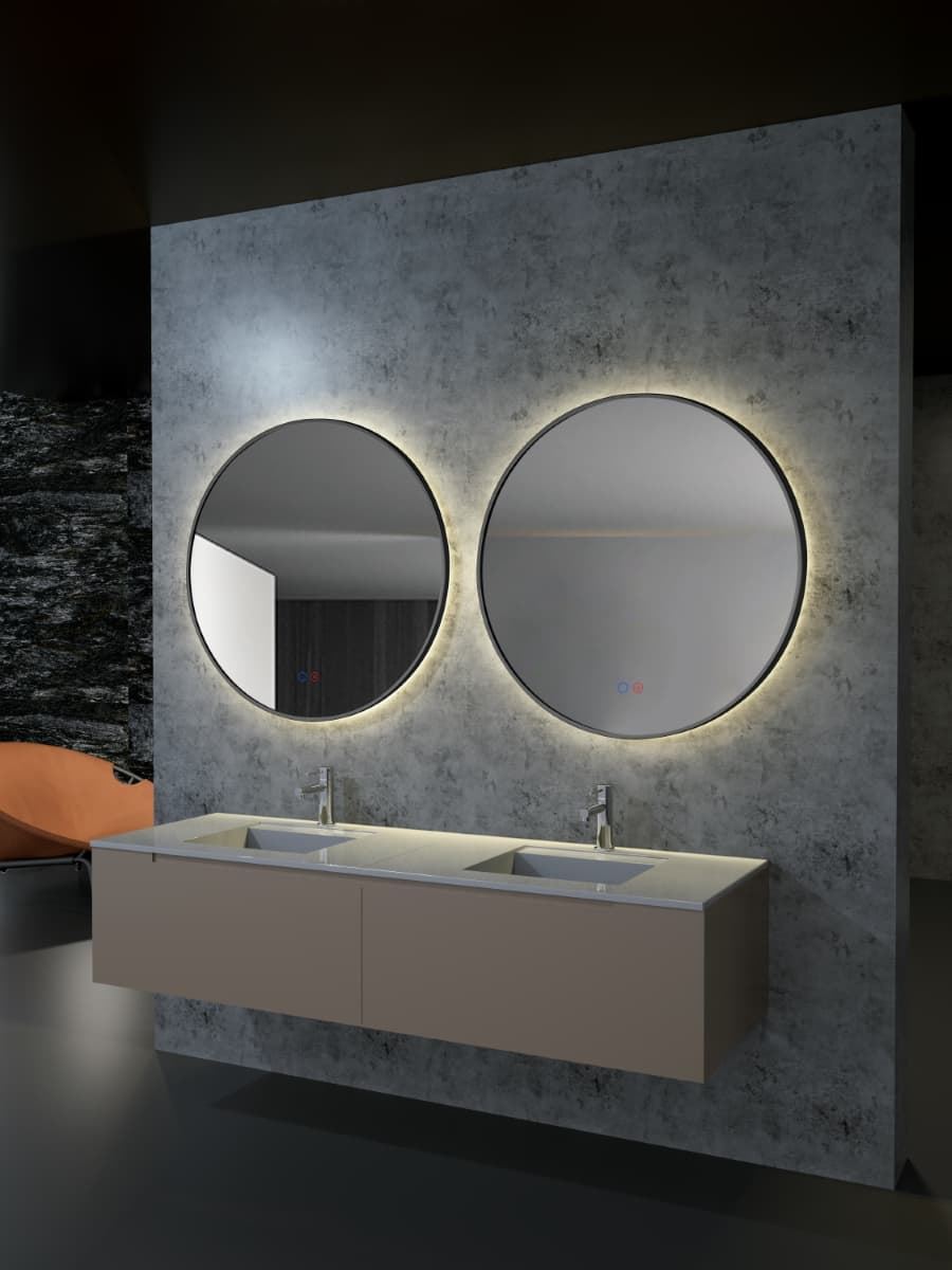 Espejo LED luz retroiluminda modelo FUN 70 cm de diametro acabado negro mate - Imagen 1