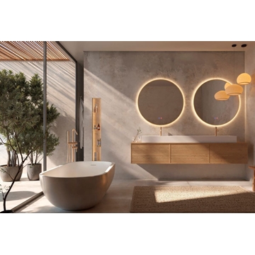 Espejo LED luz retroiluminda modelo FUN 70 cm de diametro acabado oro cepillado. - Imagen 2