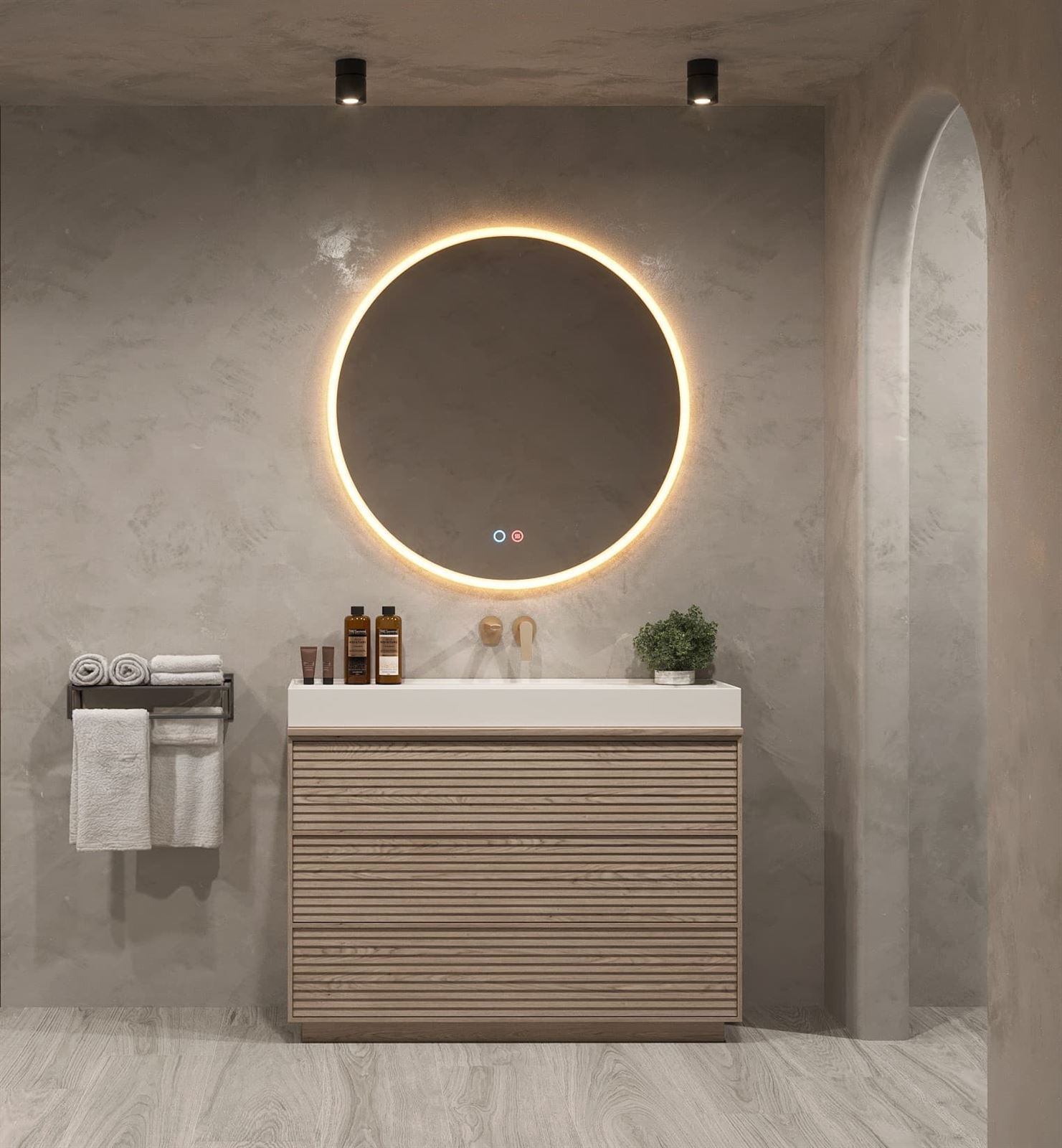 Espejo redondo LED luz en marco iluminado modelo ATENAS diámetro 80 cm - Imagen 1