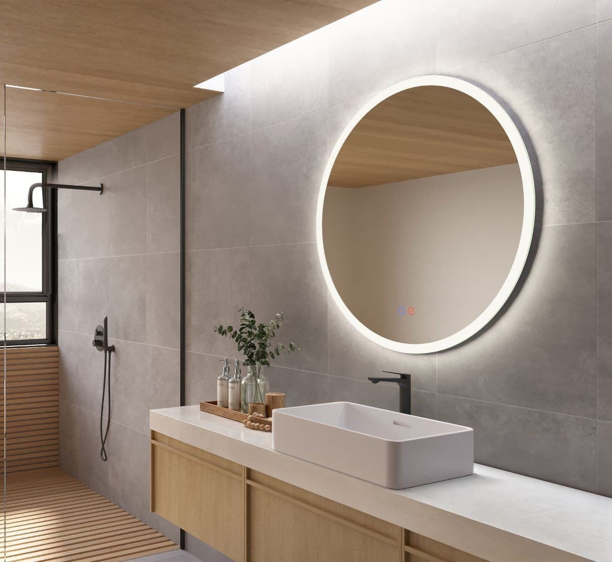 Espejo redondo LED luz retroiluminda con salida frontal modelo LONDRES 90 cm de diametro - Imagen 1