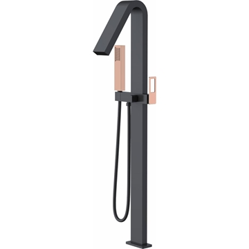 Grifería de bañera exenta monomando acabado oro rosa brillo / negro mate - Imagen 1