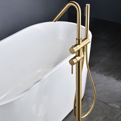 Grifería de bañera exenta monomando serie CÓRCEGA acabado oro cepillado - Imagen 1