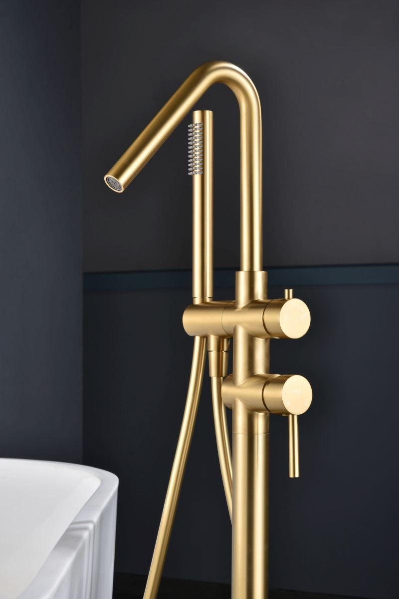 Grifería de bañera exenta monomando serie CÓRCEGA acabado oro cepillado - Imagen 2