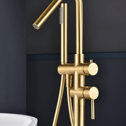 Grifería de bañera exenta monomando serie CÓRCEGA acabado oro cepillado - Imagen 2