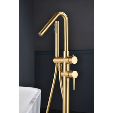 Grifería de bañera exenta monomando serie CÓRCEGA acabado oro cepillado - Imagen 2