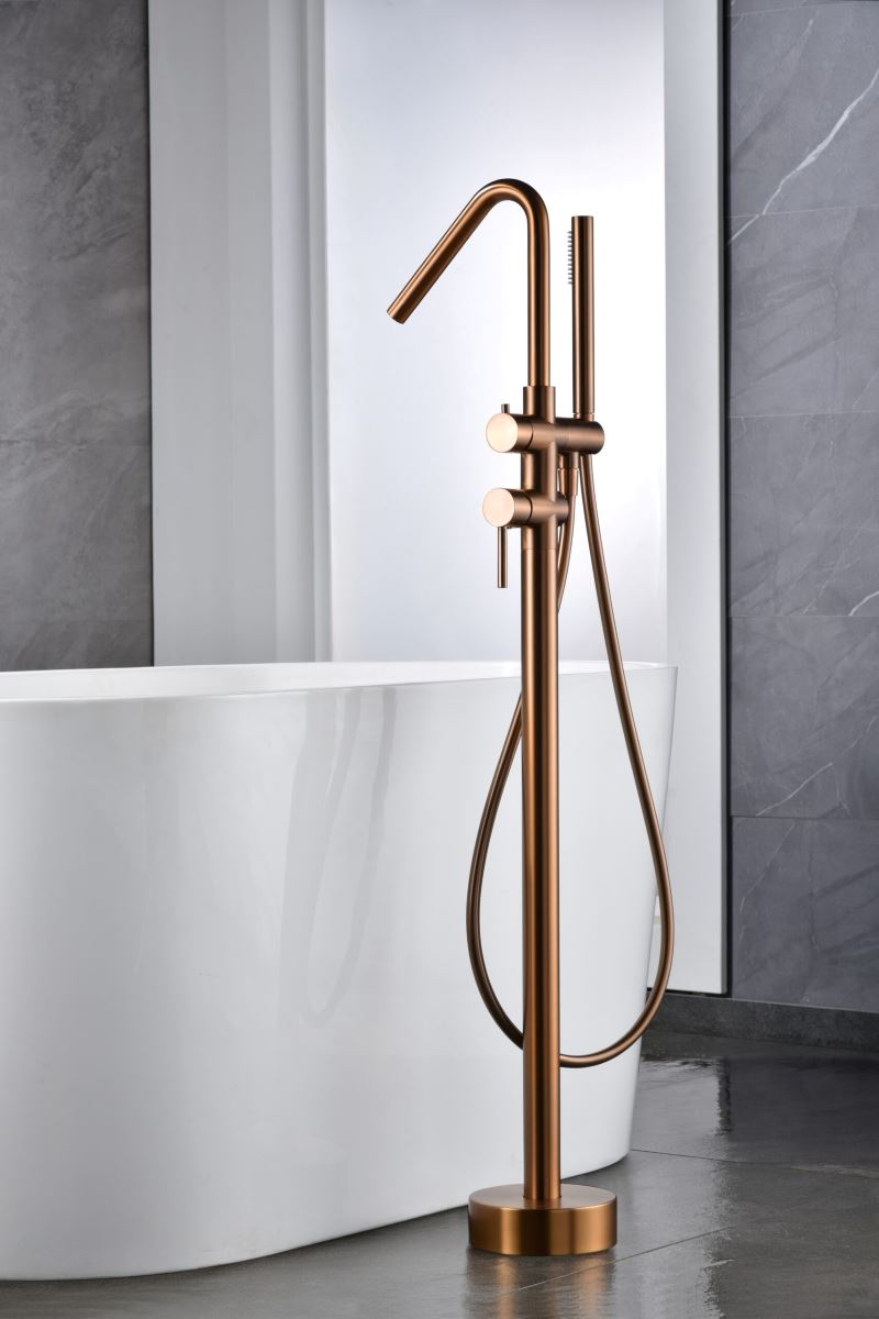 Grifería de bañera exenta monomando serie CÓRCEGA acabado oro rosa cepillado - Imagen 1