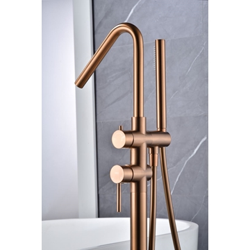 Grifería de bañera exenta monomando serie CÓRCEGA acabado oro rosa cepillado - Imagen 2