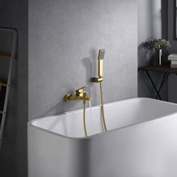 Griferia de baño monomando serie ART acabado oro cepillado - Imagen 1