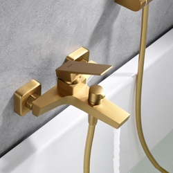 Griferia de baño monomando serie ART acabado oro cepillado - Imagen 2